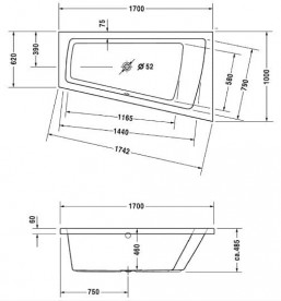 Ванна акриловая Duravit Paiova 170х100 см асимметричная белый 700213000000000