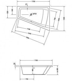Ванна акриловая Duravit Paiova 170х130 см асимметричная белый 700215000000000