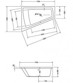 Ванна акриловая Duravit Paiova 170х130 см асимметричная белый 700214000000000