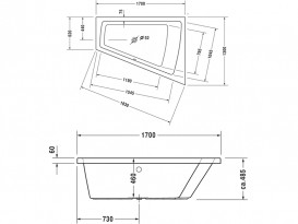 Ванна акриловая Duravit Paiova Combi-System L гидромассажная 170х130 см белый 760215000CL1000
