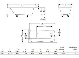 Ванна акриловая Geberit Renova 160х70 с ножками белый 554.212.01.1