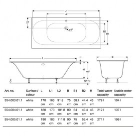 Ванна акриловая Geberit Soana Slim rim Duo 170х75 с ножками белый 554.003.01.1