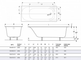 Ванна акриловая Geberit Soana Slim rim 170х75 с ножками белый 554.014.01.1