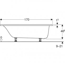 Ванна акриловая Geberit Tawa Slim rim 170х70 с ножками белый 554.120.01.1
