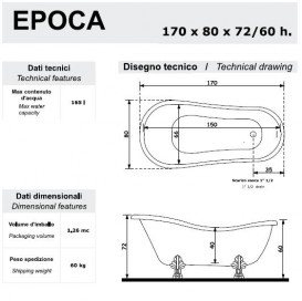 Ванна акрилова Gruppo Treesse Epoca 170х80 см білий фурнітура бронза V507100BR