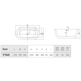 Ванна акрилова Hatria BT 01 170x78 см з інсталяцією білий глянцевий 00Y7AX01