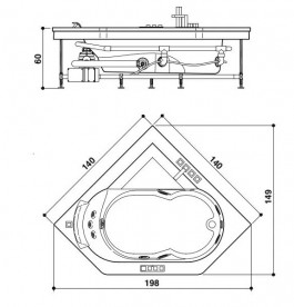 Ванна акриловая Jacuzzi Aura Corner 140 с гидромассажем и панелью 140х140 см 9F43-492A