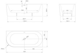 Ванна акриловая Knief Fresh Right 180x80 см с круглым переливом белый глянцевый 0100032+010009106