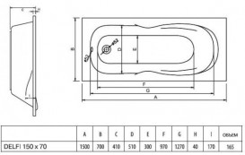 Ванна акриловая Koller Pool Delfi 150x70 см прямоугольная DELFI150X70