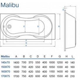 Ванна акриловая Koller Pool Malibu 160x70 см прямоугольная MALIBU160X70