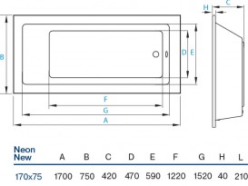 Ванна акриловая Koller Pool Neon new 170x75 см прямоугольная NEONNEW170X75