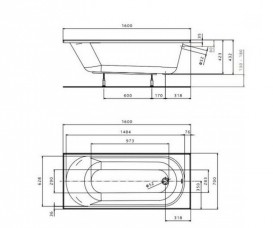 Ванна акрилова Kolo Opal Plus 160х70 см прямокутна з ніжками XWP1360000