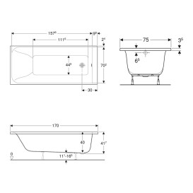 Ванна акриловая Kolo Rekord 170х75 см без ножек белый XWP3670000N