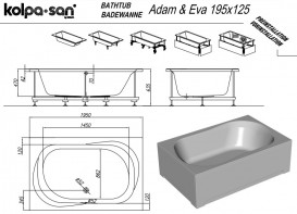 Ванна акриловая Kolpa San Adam & Eva 195х125 см/О прямоугольная с панелью белый 593210