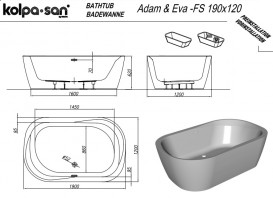 Ванна акриловая Kolpa San Adam & Eva-FS 190x120 см с системой воздушного массажа белый 576750