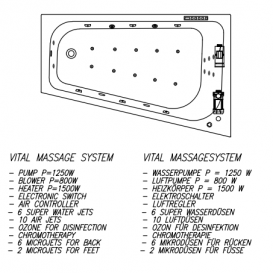 Ванна акрилова Kolpa San Beatrice-L 170х110 см/О ліва з масажною системою VITAL+MIKRO та панеллю білий 527740