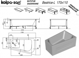 Ванна акрилова Kolpa San Beatrice-L 170х110 см/О ліва з масажною системою VITAL+MIKRO та панеллю білий 527740