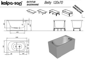 Ванна акриловая Kolpa San Betty 120х70 см прямоугольная белый 565530