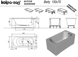 Ванна акрилова Kolpa San Betty 150х70 см прямокутна білий 565500