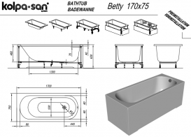 Ванна акрилова Kolpa San Betty 170х75 см прямокутна білий 565350
