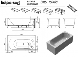 Ванна акрилова Kolpa San Betty 180х80 см/О із системою водного масажу та панеллю білий 513800