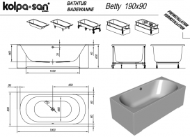 Ванна акрилова Kolpa San Betty 190х90 см/О із системою водного масажу та панеллю білий 513700