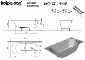Ванна акрилова Kolpa San Betty E2 170х80 см прямокутна вбудована білий 705320