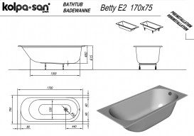 Ванна акриловая Kolpa San Betty E2 170х75 см встраиваемая прямоугольная белый 705340