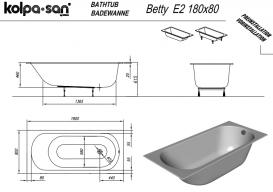 Ванна акрилова Kolpa San Betty E2 180х80 см прямокутна вбудована білий 705330