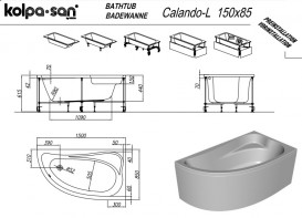 Ванна акрилова Kolpa San Calando-L 150х85 см/О з комбінованою (повітря+вода) масажною системою та панеллю білий 576900