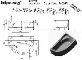 Ванна акриловая Kolpa San Calando-L 160х90 см/О с комбинированной (воздух+вода) массажной системой и панелью белый 590970