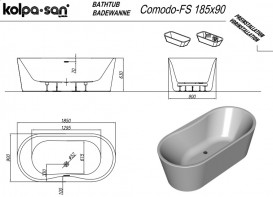 Ванна акриловая Kolpa San Comodo-FS 185x90 см/MO с системой воздушного массажа отдельно стоящая белый 570360