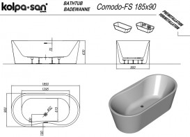 Ванна акриловая Kolpa San Comodo-FS 185x90 см с системой воздушного массажа белый/серый 518060