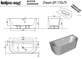 Ванна акриловая Kolpa San Dream-SP 170x75 см с системой воздушного массажа белый 577190