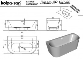 Ванна акрилова Kolpa San Dream-SP 180x80 см із системою повітряного масажу білий 576920