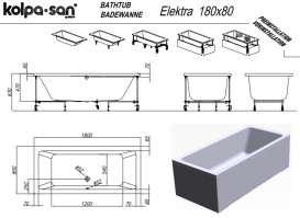 Ванна акрилова Kolpa San Elektra 180х80 см/О із системою водного масажу+MIKRO та панеллю білий 703150