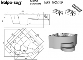Ванна акриловая Kolpa San Gaia 160х160 см гидромассажная со встроенным смесителем Waterfall белый 513870