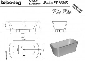 Ванна акрилова Kolpa San Marilyn-FS 180x90 см/MO з системою повітряного масажу білий/сірий 518050
