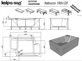 Ванна акрилова Kolpa San Nabucco 190х120 см/О з комбінованою (повітря+вода) масажною системою та панеллю білий 960030