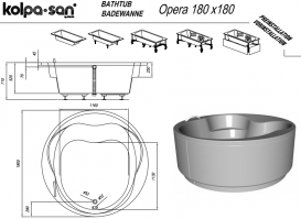 Ванна акриловая Kolpa San Opera 180х180 см гидромассажная белый 571900
