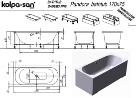 Ванна акриловая Kolpa San Pandora 170х75 см/О с системой водного массажа+MIKRO и панелью белый 576560