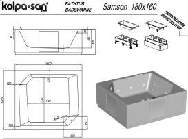 Ванна акрилова Kolpa San Samson 180х160 см з масажною системою VITAL+MIKRO та 4 панелями білий 513890
