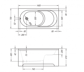 Ванна акриловая Kolpa San Tamia 140х70 см/S прямоугольная с сиденьем белый 752940