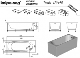 Акрилова ванна Kolpa San Tamia 170х75 см/О прямокутна з панеллю білий 590640