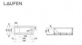 Ванна акриловая Laufen Pro 170х75 см угловая левая с панелью с гидромассажем белый H2319560006351