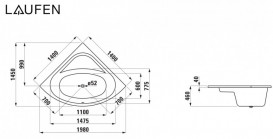 Ванна акриловая Laufen Solutions 140х140 см встраиваемая угловая белый H2425000000001