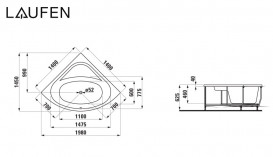 Ванна акрилова Laufen Solutions 140х140 см вбудована кутова білий H2425010000001