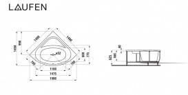 Ванна акрилова Laufen Solutions 140х140 см кутова з панеллю з LED-освітленням білий H2425070006151