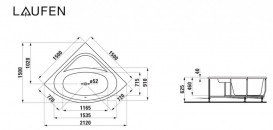 Ванна акрилова Laufen Solutions 150х150 см кутова з LED-освітленням білий H2445010006151