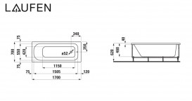 Ванна акриловая Laufen Solutions 170х70 см угловая левая с панелью прямоугольная белый H2225060000001